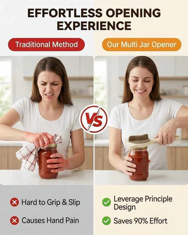 Alt view image 7 of 7 - Jar Opener 4-in-1 Adjustable Stainless Steel Secure Grip Lid Remover for Jars, Bottles & Cans, Multifunctional Kitchen Tool