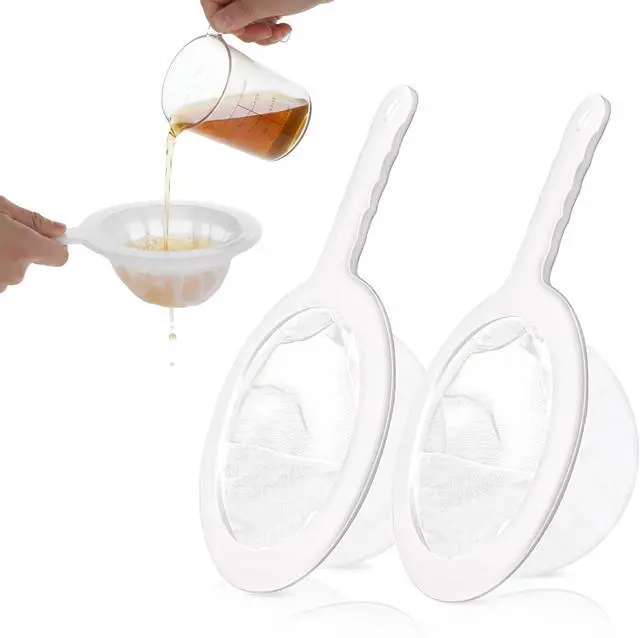 Main image of 2 Pcs Plastic Fine Mesh Strainer, Nylon Ultra-Fine Juice Strainer Fine Mesh Sieve Small Coffee Strainers with Handle Mini Brine Shrimp Separation Net for Nut Milk, Yogurt, Honey, Wine (300/400 Mesh)