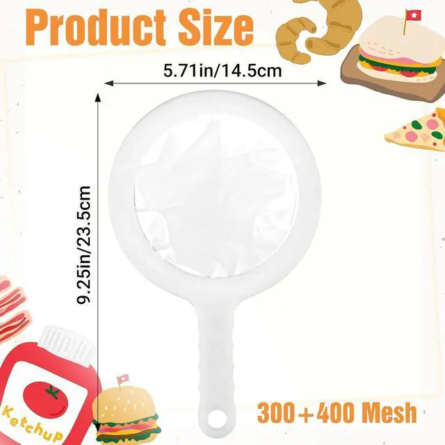 Alt view image 2 of 7 - 2 Pcs Plastic Fine Mesh Strainer, Nylon Ultra-Fine Juice Strainer Fine Mesh Sieve Small Coffee Strainers with Handle Mini Brine Shrimp Separation Net for Nut Milk, Yogurt, Honey, Wine (300/400 Mesh)