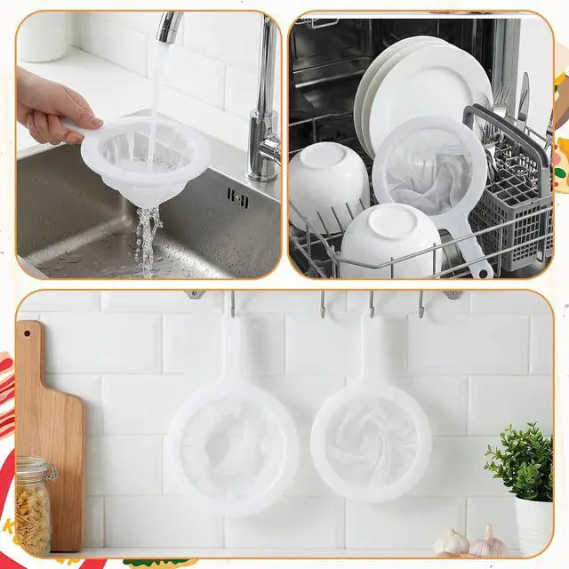 Alt view image 7 of 7 - 2 Pcs Plastic Fine Mesh Strainer, Nylon Ultra-Fine Juice Strainer Fine Mesh Sieve Small Coffee Strainers with Handle Mini Brine Shrimp Separation Net for Nut Milk, Yogurt, Honey, Wine (300/400 Mesh)
