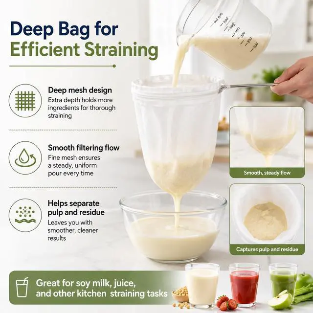 Alt view image 2 of 7 - RAINFLOW 3PCS Ultra Fine Mesh Strainer Bags with Stainless Steel Handle