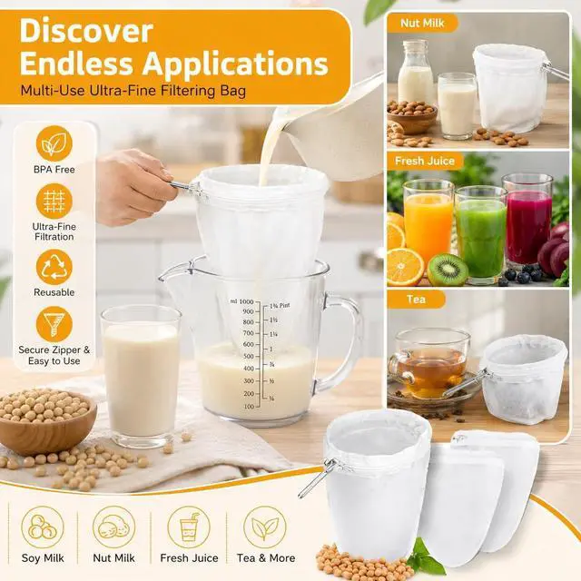 Alt view image 5 of 7 - RAINFLOW 3PCS Ultra Fine Mesh Strainer Bags with Stainless Steel Handle