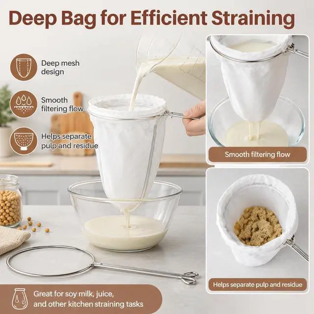 Alt view image 6 of 7 - RAINFLOW 3PCS Ultra Fine Mesh Strainer Bags with Stainless Steel Handle