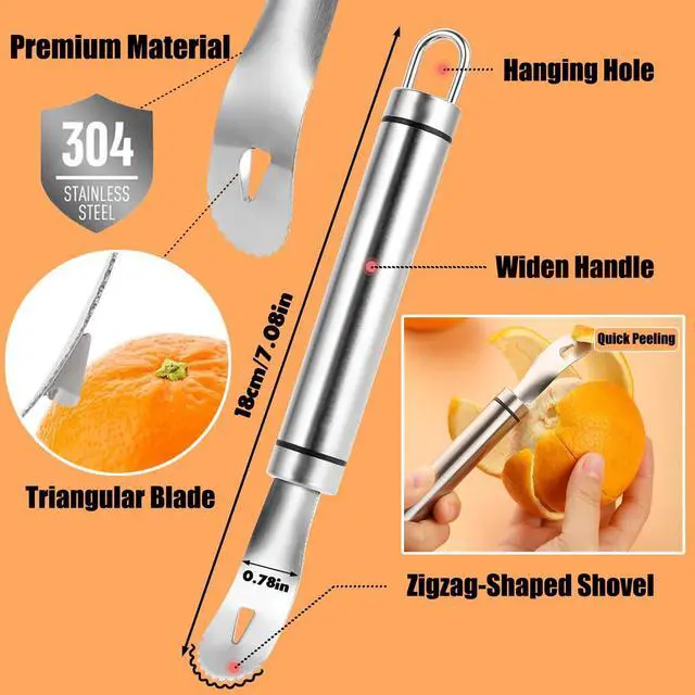 Alt view image 2 of 7 - Stainless Steel Orange Peeler Easy and Quick Peeling Long Handle Orange Citrus Peeler Tool Triangle Shovel and Serrated Shovel Orange Peeler Creative Kitchen Gadgets