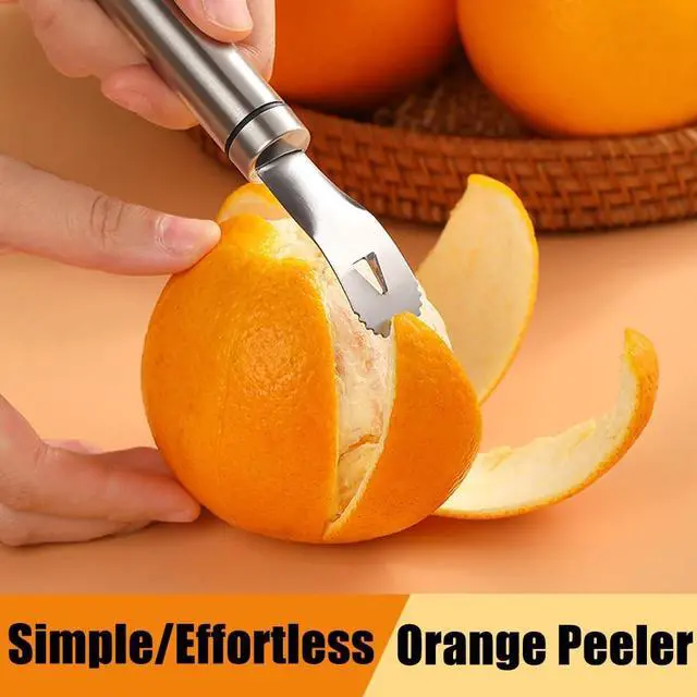 Alt view image 3 of 7 - Stainless Steel Orange Peeler Easy and Quick Peeling Long Handle Orange Citrus Peeler Tool Triangle Shovel and Serrated Shovel Orange Peeler Creative Kitchen Gadgets