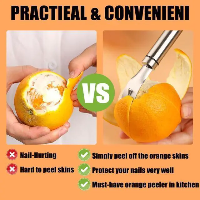 Alt view image 4 of 7 - Stainless Steel Orange Peeler Easy and Quick Peeling Long Handle Orange Citrus Peeler Tool Triangle Shovel and Serrated Shovel Orange Peeler Creative Kitchen Gadgets