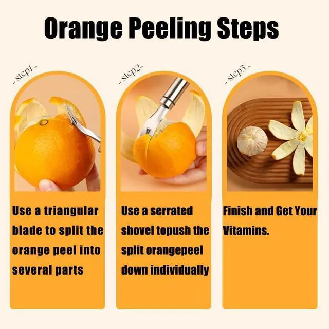 Alt view image 5 of 7 - Stainless Steel Orange Peeler Easy and Quick Peeling Long Handle Orange Citrus Peeler Tool Triangle Shovel and Serrated Shovel Orange Peeler Creative Kitchen Gadgets