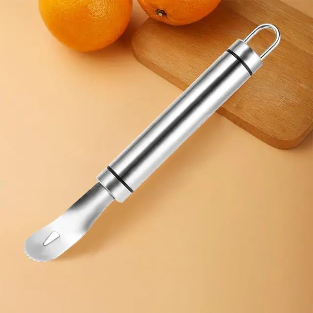 Alt view image 7 of 7 - Stainless Steel Orange Peeler Easy and Quick Peeling Long Handle Orange Citrus Peeler Tool Triangle Shovel and Serrated Shovel Orange Peeler Creative Kitchen Gadgets