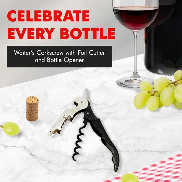 Alt view image 2 of 7 - Chef Craft Select Waiters Corkscrew with Foil Cutter and Bottle Opener, 5 inches in Length, Stainless Steel/Black