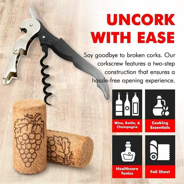 Alt view image 3 of 7 - Chef Craft Select Waiters Corkscrew with Foil Cutter and Bottle Opener, 5 inches in Length, Stainless Steel/Black
