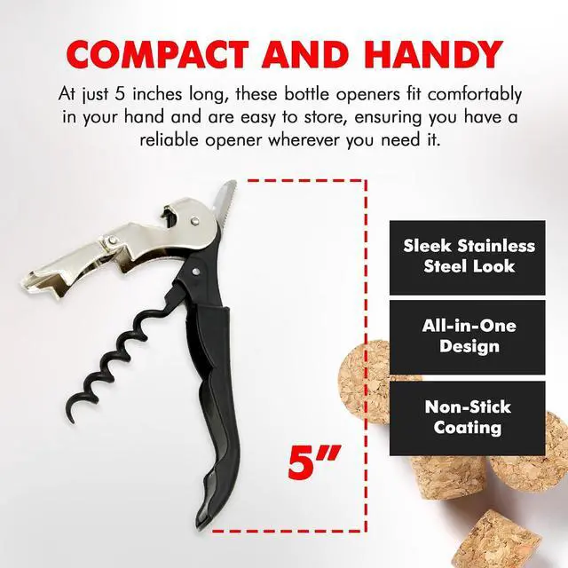 Alt view image 4 of 7 - Chef Craft Select Waiters Corkscrew with Foil Cutter and Bottle Opener, 5 inches in Length, Stainless Steel/Black