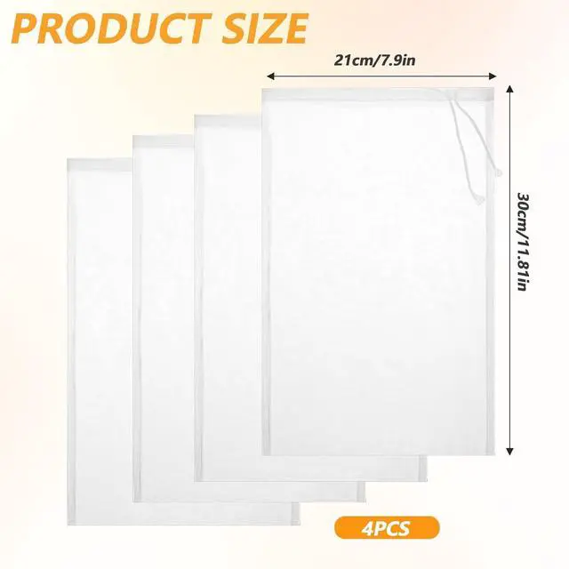 Alt view image 2 of 7 - 4 Pack Nut Milk Bag 12 x 8 Inch Nut Bag Strainer Reusable Nylon Cloth