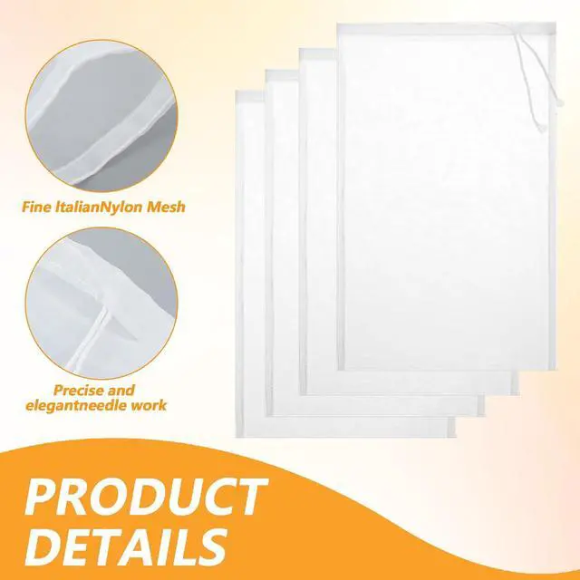 Alt view image 3 of 7 - 4 Pack Nut Milk Bag 12 x 8 Inch Nut Bag Strainer Reusable Nylon Cloth