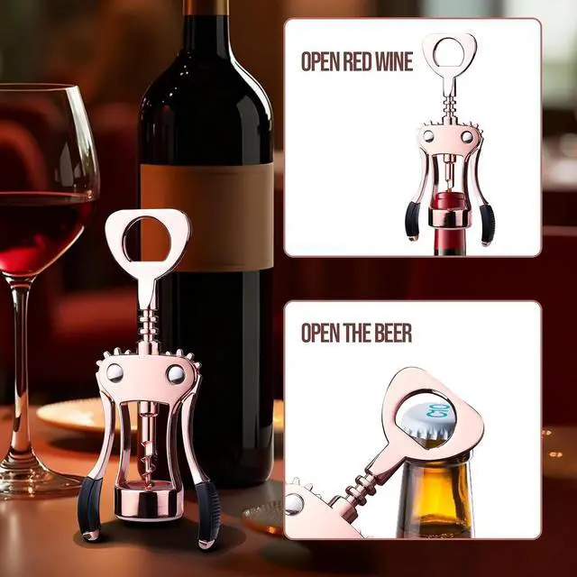 Alt view image 5 of 7 - Wine Opener, Zinc Alloy Premium Wing Corkscrew with Multifunctional Bottles Opener, Sharp Wine Corkscrew with Ergonomic Non-Slip Wing Handle, Upgrade