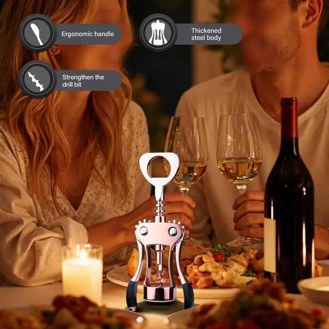 Alt view image 6 of 7 - Wine Opener, Zinc Alloy Premium Wing Corkscrew with Multifunctional Bottles Opener, Sharp Wine Corkscrew with Ergonomic Non-Slip Wing Handle, Upgrade