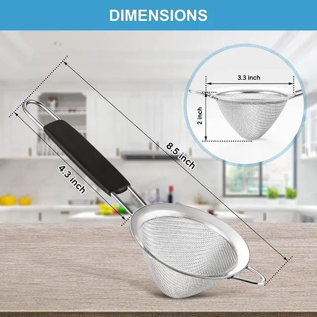 Alt view image 6 of 6 - Fine Mesh Strainer - 3.3 Inch Conical Sieve - Tea Strainers for Loose Tea, Coffee Strainer, Food Strainer, Juice Strainer, and Much More!