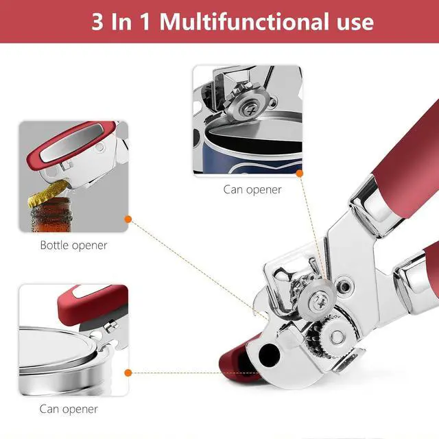Alt view image 3 of 7 - Can Opener,Professional 3-In-1 Multifunctional Manual Can Openers Bottle Opener,Kitchen Durable Stainless Steel Heavy Duty Can Opener Smooth Edge for Kitchen Seniors Friendly