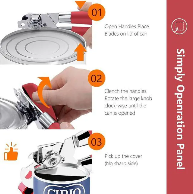 Alt view image 6 of 7 - Can Opener,Professional 3-In-1 Multifunctional Manual Can Openers Bottle Opener,Kitchen Durable Stainless Steel Heavy Duty Can Opener Smooth Edge for Kitchen Seniors Friendly