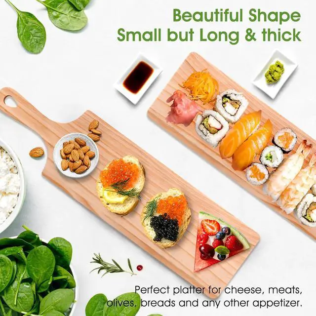 Alt view image 2 of 4 - LorisArm Small Rubber Wood Cutting Board with handle, 16" X 4.5" Long Wooden Charcuterie Board for Bread, Meat, Fruits, Cheese Serving.