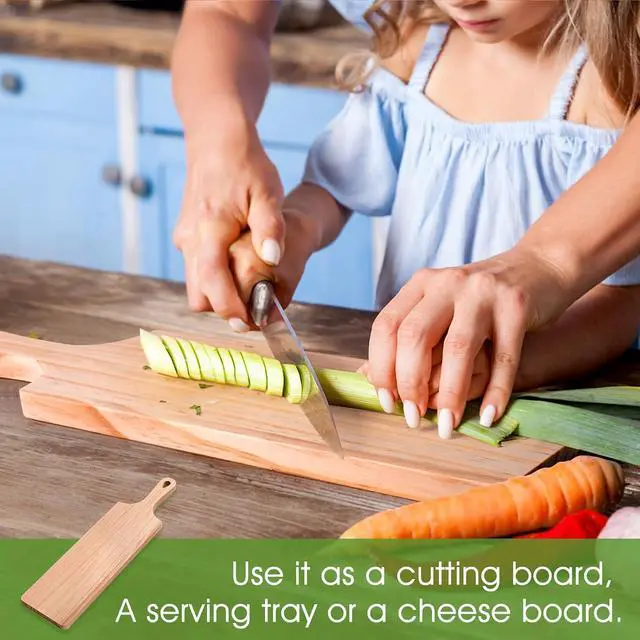Alt view image 3 of 4 - LorisArm Small Rubber Wood Cutting Board with handle, 16" X 4.5" Long Wooden Charcuterie Board for Bread, Meat, Fruits, Cheese Serving.