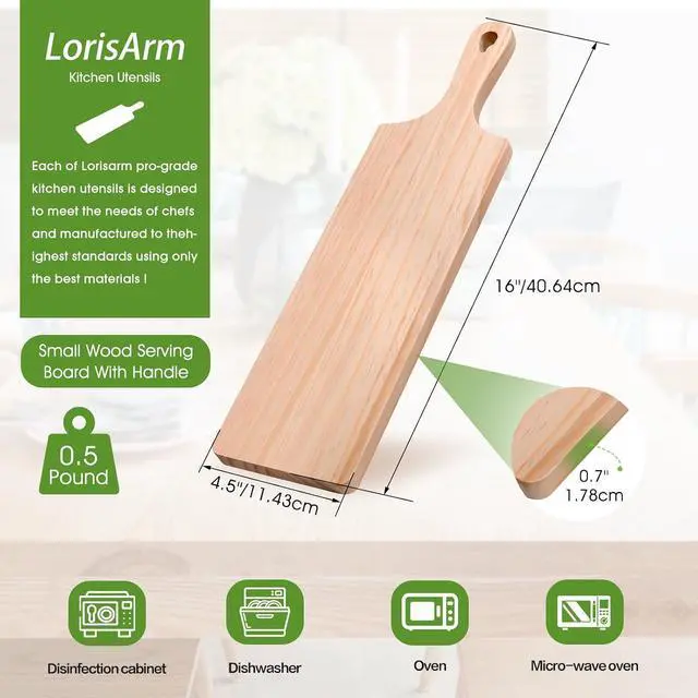 Alt view image 4 of 4 - LorisArm Small Rubber Wood Cutting Board with handle, 16" X 4.5" Long Wooden Charcuterie Board for Bread, Meat, Fruits, Cheese Serving.