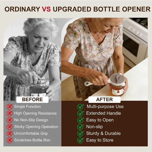 Alt view image 4 of 7 - 4-in-1 Jar Opener for Seniors & Weak Hands, Adjustable Stainless Steel Opener for Jars, Beer Bottles, and Salad Dressing Easy-Grip Kitchen Tool (White)