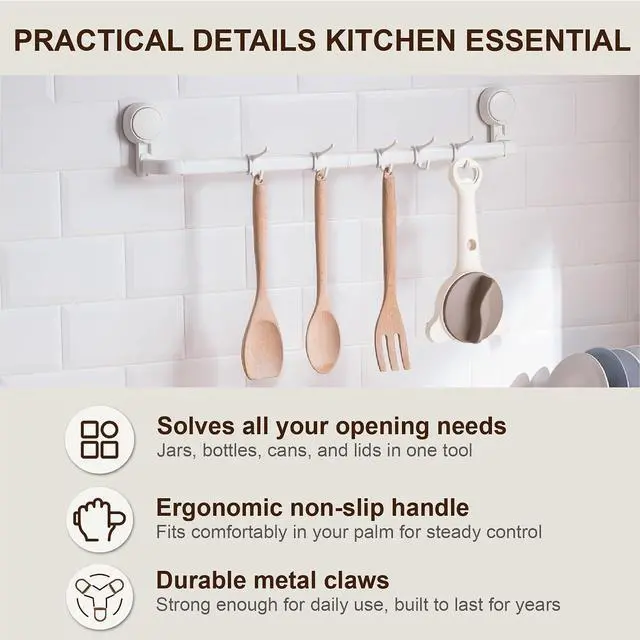 Alt view image 7 of 7 - 4-in-1 Jar Opener for Seniors & Weak Hands, Adjustable Stainless Steel Opener for Jars, Beer Bottles, and Salad Dressing Easy-Grip Kitchen Tool (White)
