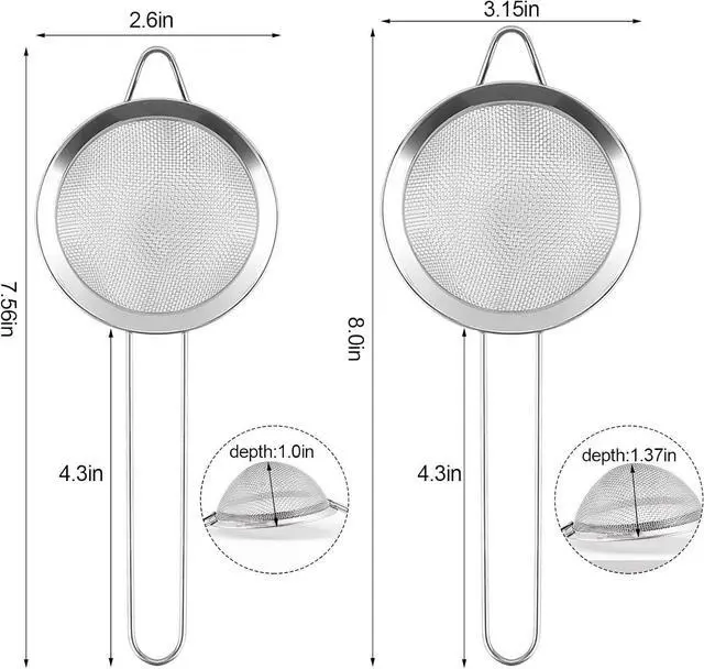 Alt view image 2 of 6 - 2 Pack Fine Mesh Strainer, Small Stainless Steel Sieves with Handles, for Steeping Loose Leaf Tea, Straining Cocktail, Juice and Sifting Flour, Powdered Sugar (2pcs)