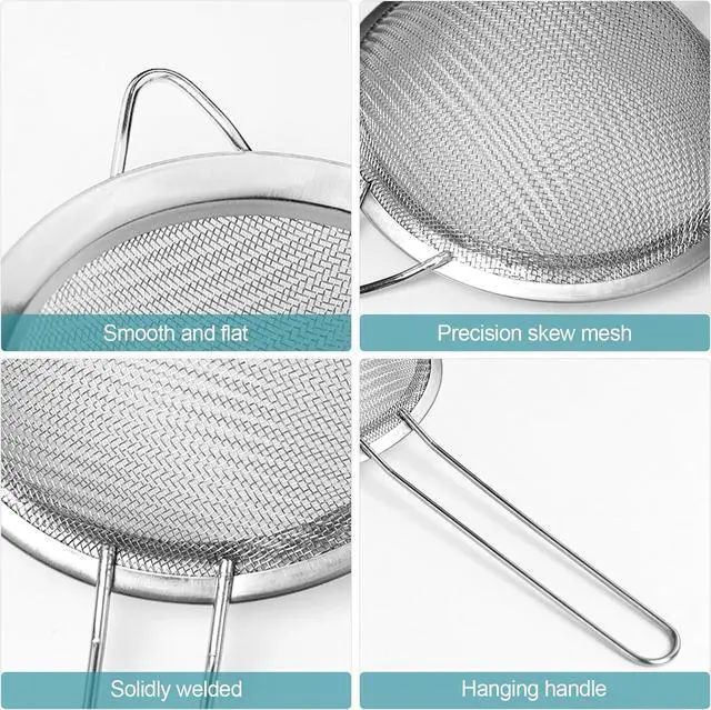 Alt view image 3 of 6 - 2 Pack Fine Mesh Strainer, Small Stainless Steel Sieves with Handles, for Steeping Loose Leaf Tea, Straining Cocktail, Juice and Sifting Flour, Powdered Sugar (2pcs)