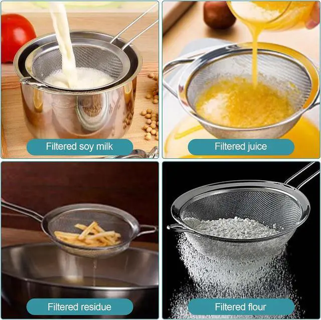 Alt view image 4 of 6 - 2 Pack Fine Mesh Strainer, Small Stainless Steel Sieves with Handles, for Steeping Loose Leaf Tea, Straining Cocktail, Juice and Sifting Flour, Powdered Sugar (2pcs)