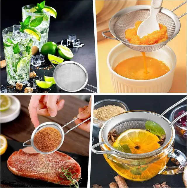 Alt view image 5 of 6 - 2 Pack Fine Mesh Strainer, Small Stainless Steel Sieves with Handles, for Steeping Loose Leaf Tea, Straining Cocktail, Juice and Sifting Flour, Powdered Sugar (2pcs)