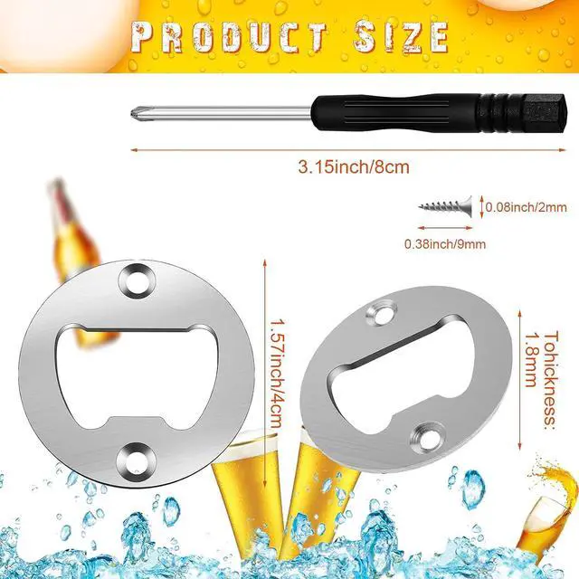 Alt view image 2 of 7 - 15 Set Bottle Opener Inserts Stainless Steel Insert with Screws Screwdriver