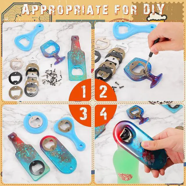 Alt view image 3 of 7 - 15 Set Bottle Opener Inserts Stainless Steel Insert with Screws Screwdriver