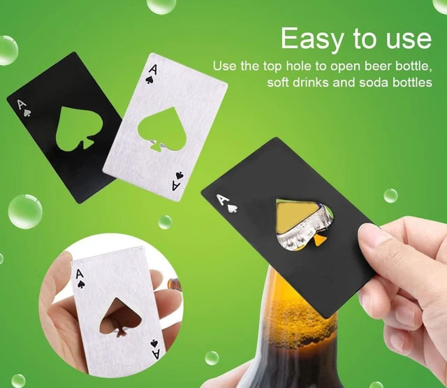 Alt view image 2 of 5 - Gadgetime USA 2 piece set black and Silver Poker Card Beer Bottle Opener, Poker Card Cap Opener For Beer, Soda, Bottles
