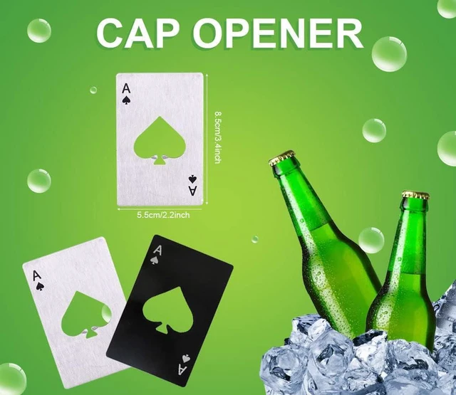 Alt view image 5 of 5 - Gadgetime USA 2 piece set black and Silver Poker Card Beer Bottle Opener, Poker Card Cap Opener For Beer, Soda, Bottles