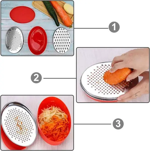 Alt view image 6 of 7 - Cheese Grater Two Side Vegetable Slicer Stainless Steel Potato Shredder with Container Use for Carrots Cucumbers Onion Potato