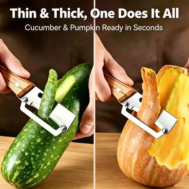 Alt view image 4 of 7 - 2-in-1 Multifunctional Vegetable Peeler, Premium Vegetable Peeler with Wooden Handle and Bottle Opener, Kitchen Tool for Fruit Apple Potato Pumpkin Papaya (1PC)