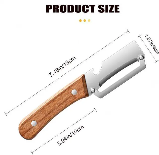 Alt view image 7 of 7 - 2-in-1 Multifunctional Vegetable Peeler, Premium Vegetable Peeler with Wooden Handle and Bottle Opener, Kitchen Tool for Fruit Apple Potato Pumpkin Papaya (1PC)