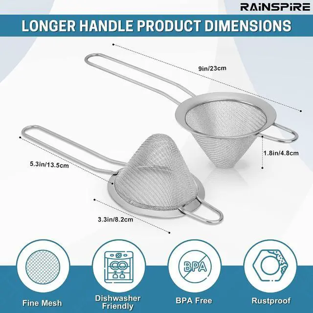 Alt view image 2 of 7 - Fine Mesh Strainers Reinforced Anti-Break Handle Drink Tea Strainer Sliver