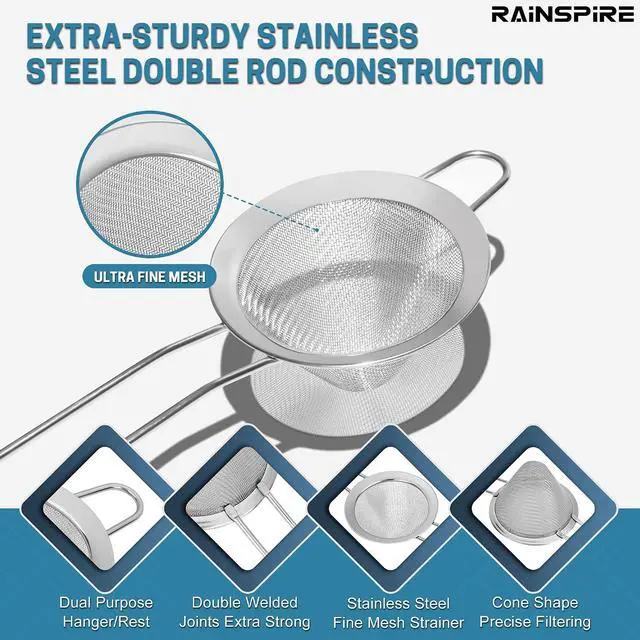 Alt view image 4 of 7 - Fine Mesh Strainers Reinforced Anti-Break Handle Drink Tea Strainer Sliver