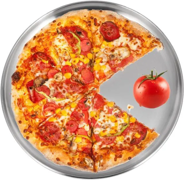 Main image of 13-3/8" Stainless Steel Pizza Pan, Round Silver Metal Baking Tray for Pizza