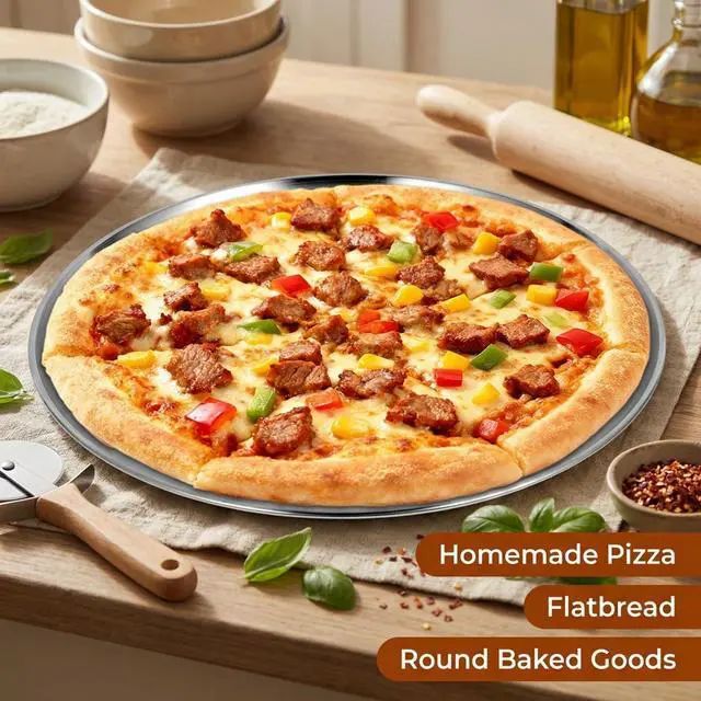 Alt view image 7 of 7 - 13-3/8" Stainless Steel Pizza Pan, Round Silver Metal Baking Tray for Pizza