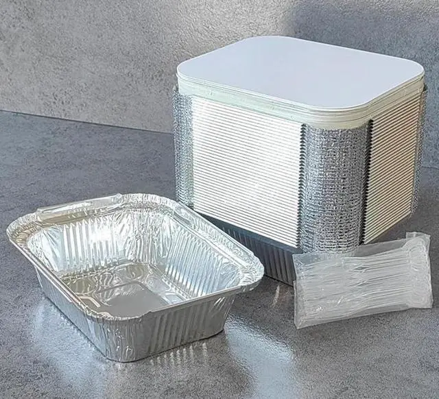 Main image of 40 Pack Disposable Aluminum Foil Pans 4.7X5.7 with lids, Takeout Food Storage, Food Containers, Heavy Duty Baking Trays for Roasting and Cooking (4.7X5.7, 40 pack)