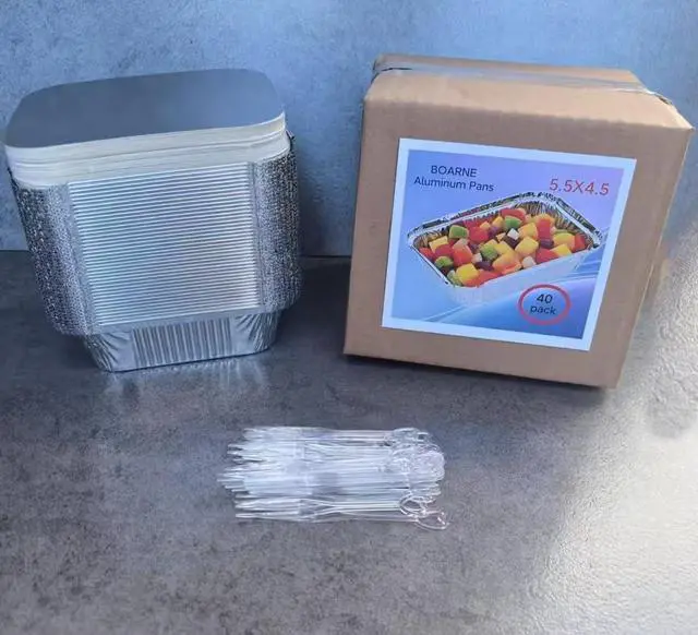 Alt view image 4 of 7 - 40 Pack Disposable Aluminum Foil Pans 4.7X5.7 with lids, Takeout Food Storage, Food Containers, Heavy Duty Baking Trays for Roasting and Cooking (4.7X5.7, 40 pack)