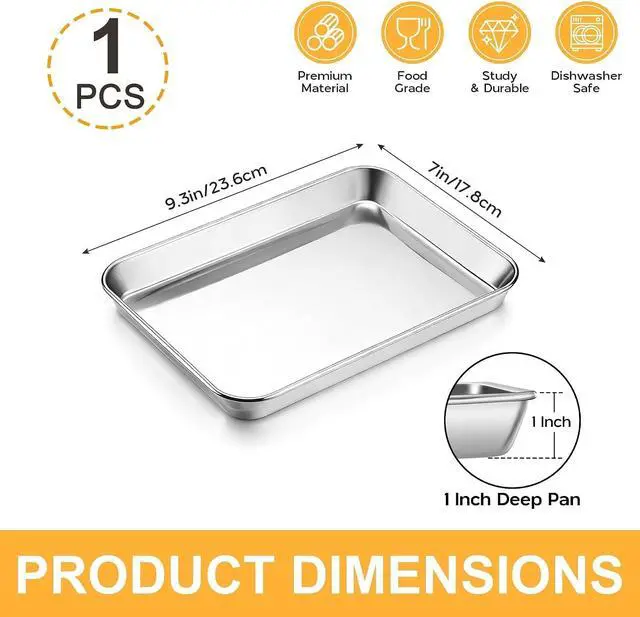 Alt view image 2 of 7 - Onader Baking Sheet Pan Tray, Stainless Steel Small Baking Cookie Sheets, 9 x 7 Inch Mini Toaster Oven Trays, Food-Grade Durable Mirror Finish & Dishwasher Safe, 1-Pack