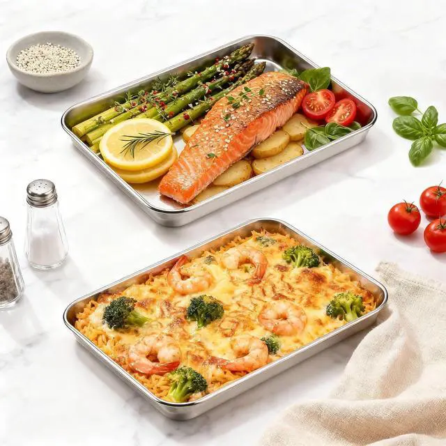 Alt view image 7 of 7 - Onader Baking Sheet Pan Tray, Stainless Steel Small Baking Cookie Sheets, 9 x 7 Inch Mini Toaster Oven Trays, Food-Grade Durable Mirror Finish & Dishwasher Safe, 1-Pack