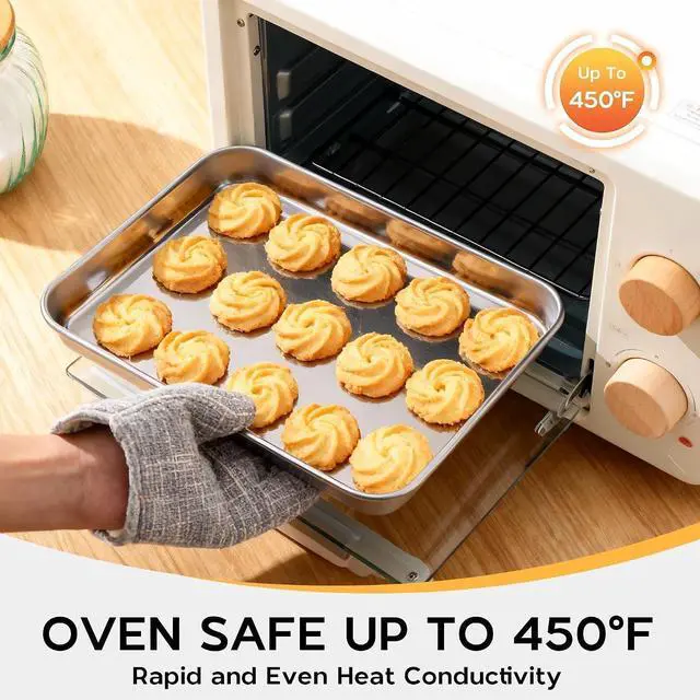 Alt view image 5 of 7 - Onader Baking Sheet Pan Tray, Stainless Steel Small Baking Cookie Sheets, 9 x 7 Inch Mini Toaster Oven Trays, Food-Grade Durable Mirror Finish & Dishwasher Safe, 1-Pack