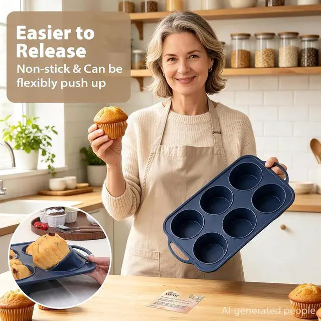 Alt view image 3 of 7 - Jumbo Silicone Muffin Pan with Frame, Non Stick Large Cupcake Baking Tin
