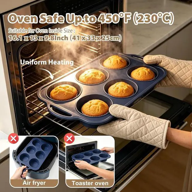 Alt view image 4 of 7 - Jumbo Silicone Muffin Pan with Frame, Non Stick Large Cupcake Baking Tin