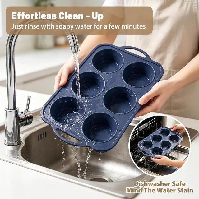 Alt view image 6 of 7 - Jumbo Silicone Muffin Pan with Frame, Non Stick Large Cupcake Baking Tin